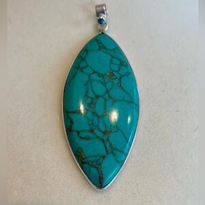 Green/Blue howlite pendant with silver. 2.5” long. New